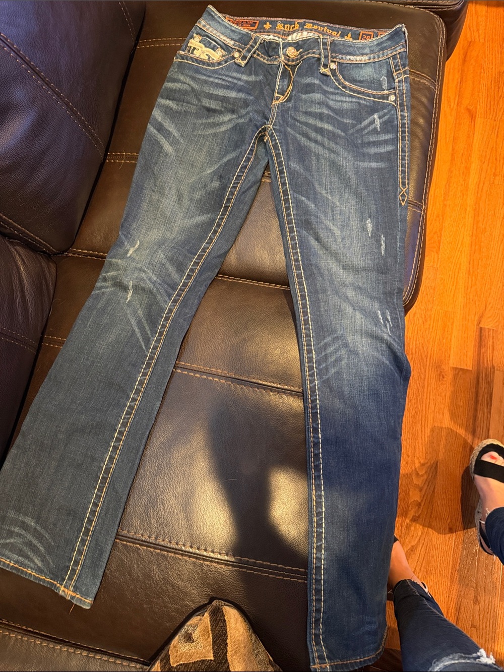 Rock Revival Women's Boot Cut Jeans in Distressed Dark Blue